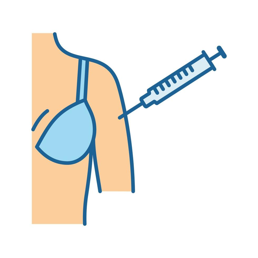 Womans arm injection color icon. Hepatitis, measles vaccination. Disease immunization. Isolated vector illustration