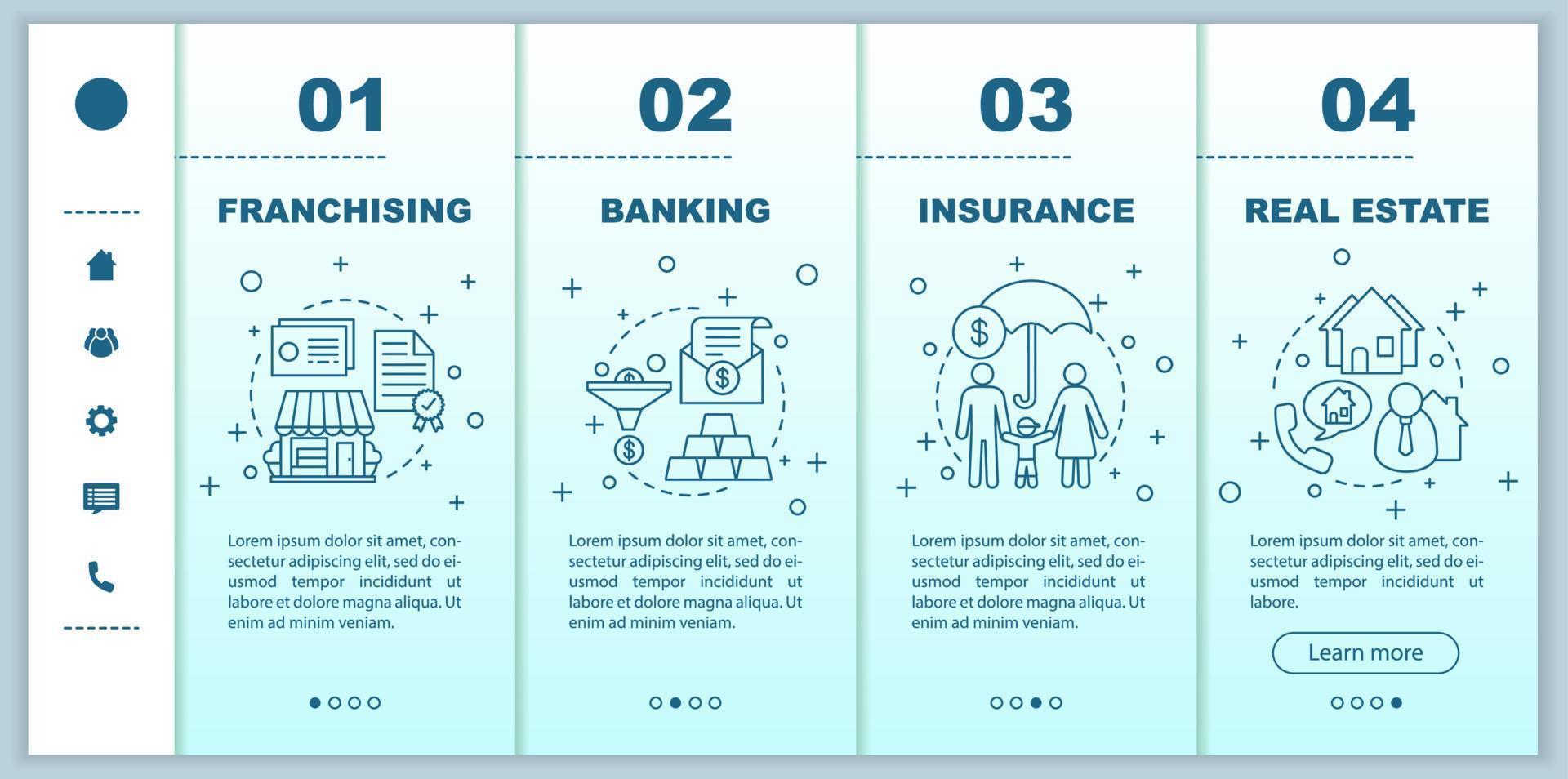 Real estate onboarding mobile app page screen vector template. Insurance. Banking. Franchising, investment walkthrough website steps with linear illustrations. UX, UI, GUI smartphone interface concept