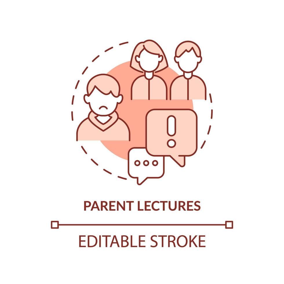 icono de concepto de terracota de conferencias para padres. preocupación que enfrentan los adolescentes idea abstracta ilustración de línea delgada. tratar con adolescente. dibujo de contorno aislado. trazo editable. vector