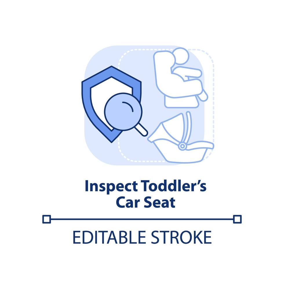 Inspect toddler car seat light blue concept icon. Trip with toddlers recommendation abstract idea thin line illustration. Isolated outline drawing. Editable stroke. vector