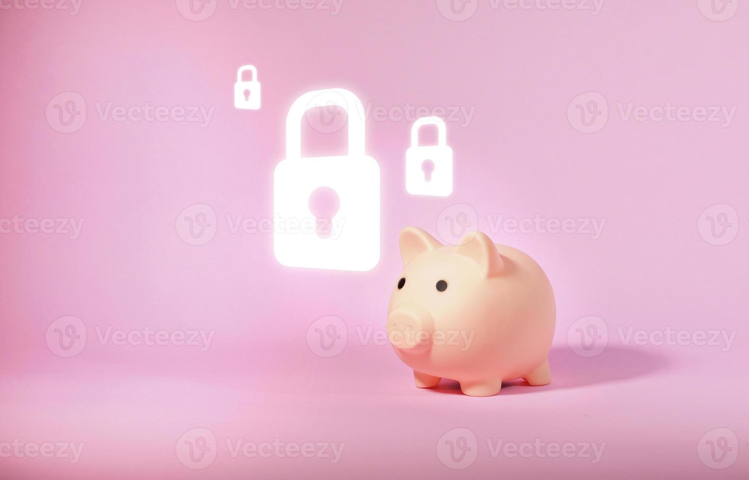 Piggy bank and key lock icon. Security money concept. photo