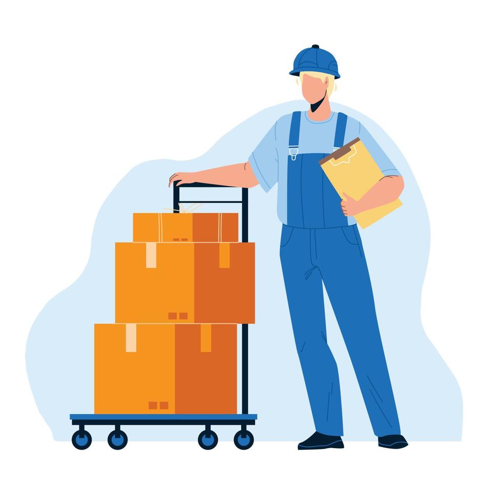 Mover Delivery Service Worker With Cart Vector