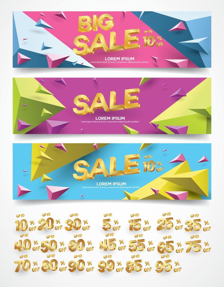 Set of sale banners design. Vector illustration. stylish horizontal banners design with geometric abstract 3 d design. Big sale banner. Sale and discounts. Vector illustration. futuristic modern