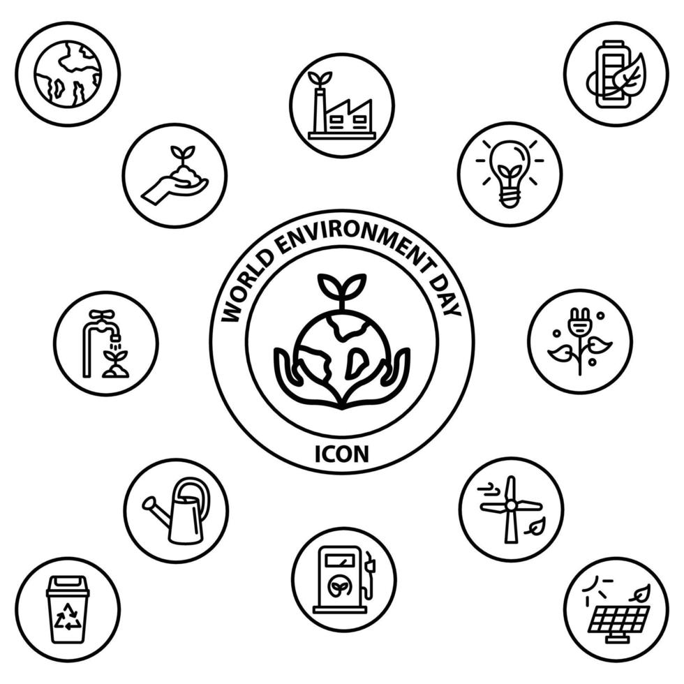 World Environment Day Outline Icon Set vector