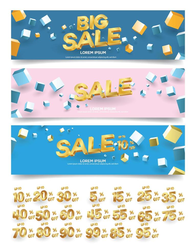 Set of sale banners design. Vector illustration. stylish horizontal banners design with geometric abstract 3 d design. Big sale banner. Sale and discounts. Vector illustration. futuristic modern