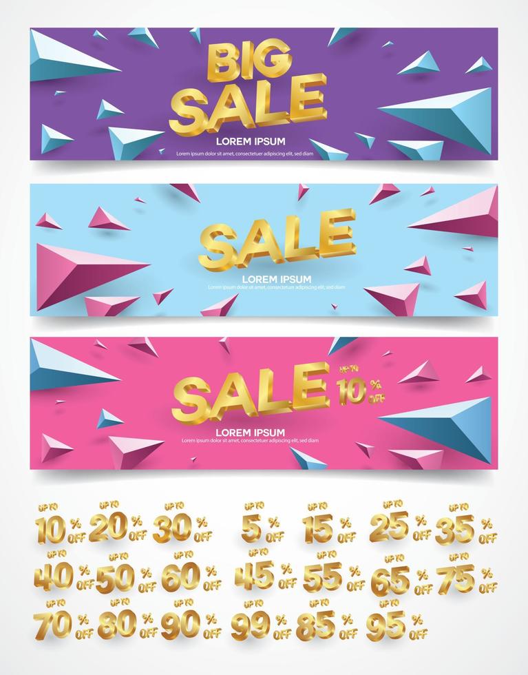 Set of sale banners design. Vector illustration. stylish horizontal banners design with geometric abstract 3 d design. Big sale banner. Sale and discounts. Vector illustration. futuristic modern