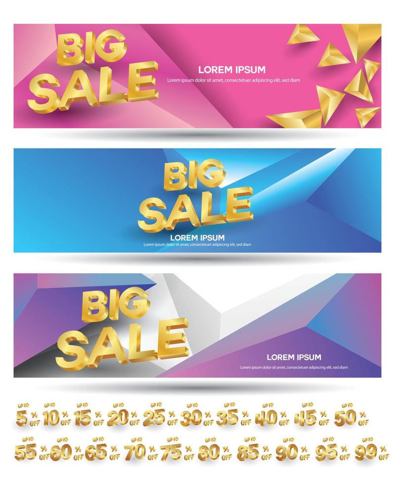 Set of sale banners design. Vector illustration. stylish horizontal banners design with geometric abstract 3 d design. Big sale banner. Sale and discounts. Vector illustration. futuristic modern