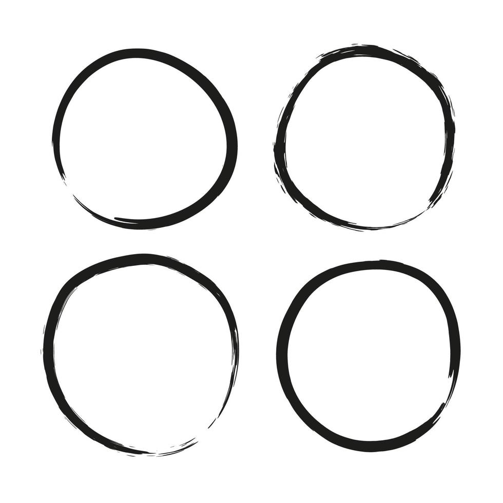 conjunto de marcos redondos pintados con grunge negro dibujado a mano aislados en fondo blanco. vector