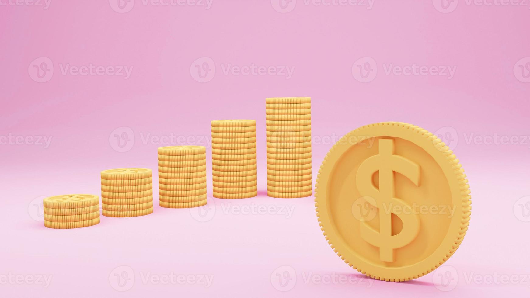 3D render stack of dollar coins on pink background. photo