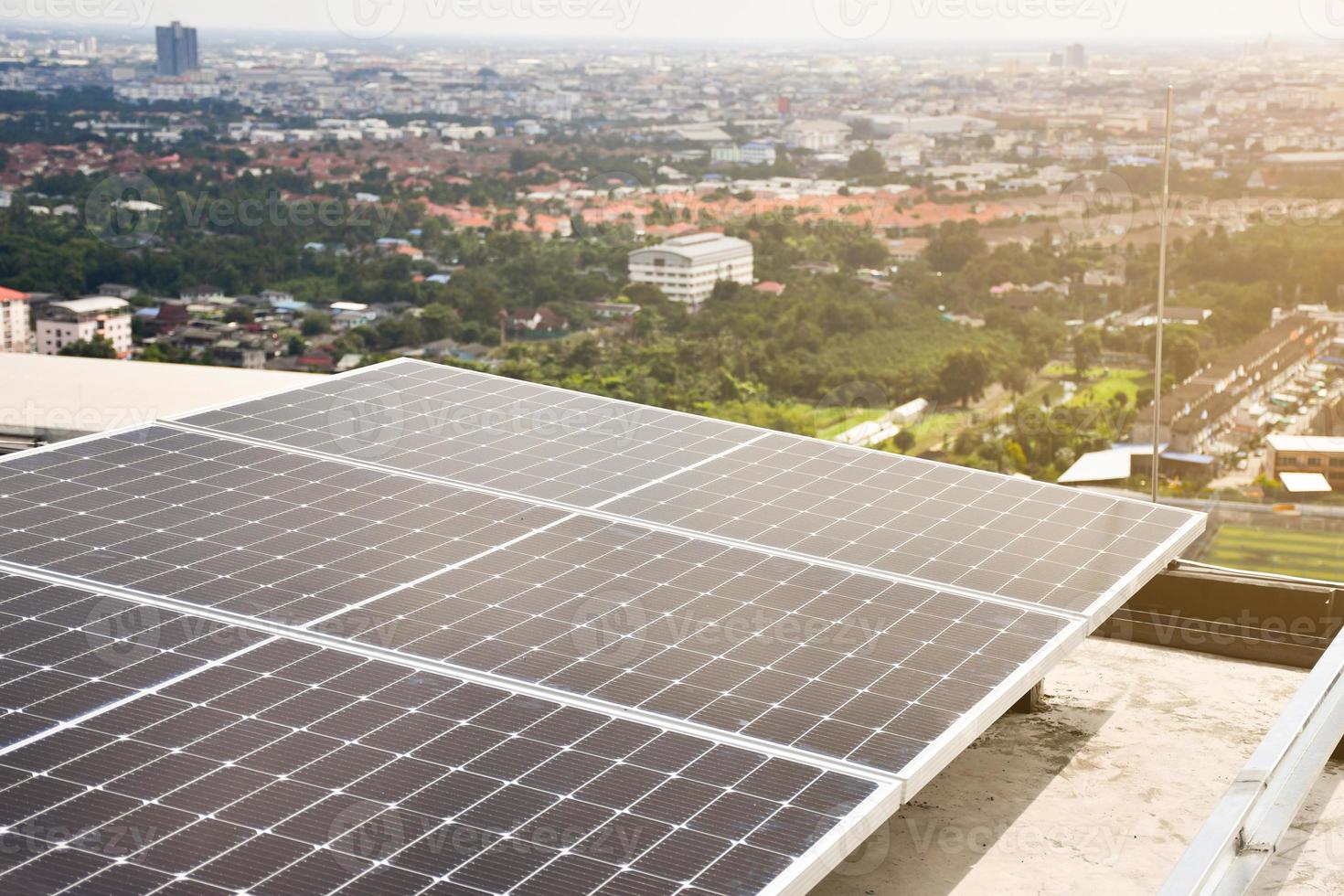 Solar panels are installed on the roof of the building to bring light to use in the morning. It is energy conservation photo