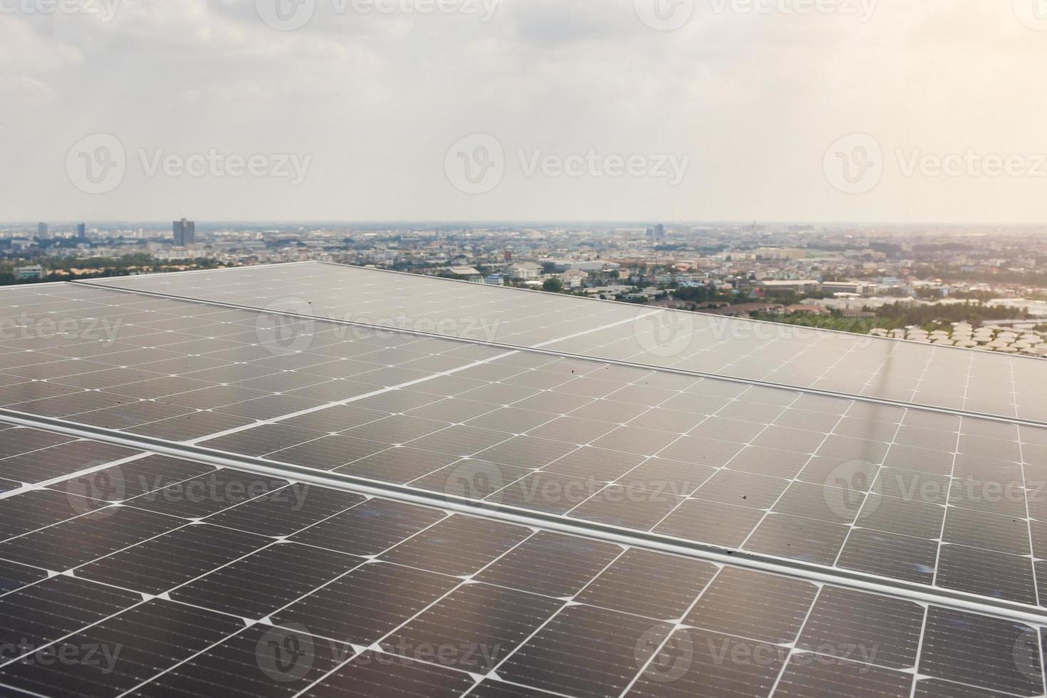 Solar panels are installed on the roof of the building to bring light to use in the morning. It is energy conservation photo