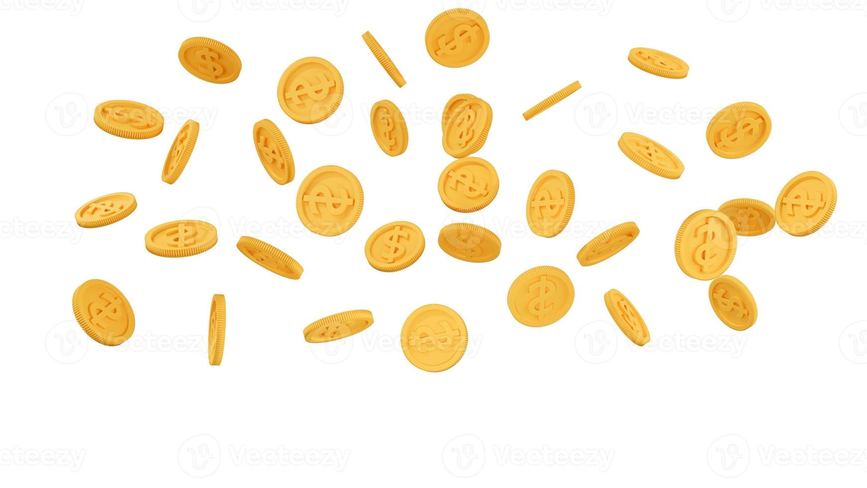 3D illustration of gold coins falling from top to bottom with no background with clipping path. photo