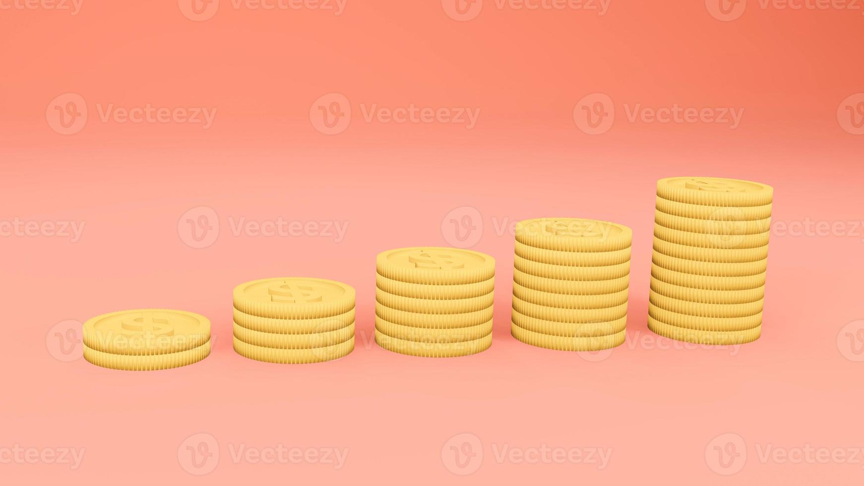 Stackcoins on  orange blackground. 3d rendering - illustration. photo