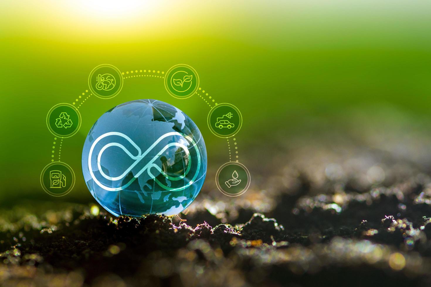 revolving business idea Increasing energy use and CO2 emissions, share, reuse, repair, improve and recycle existing materials and products to their full potential. photo