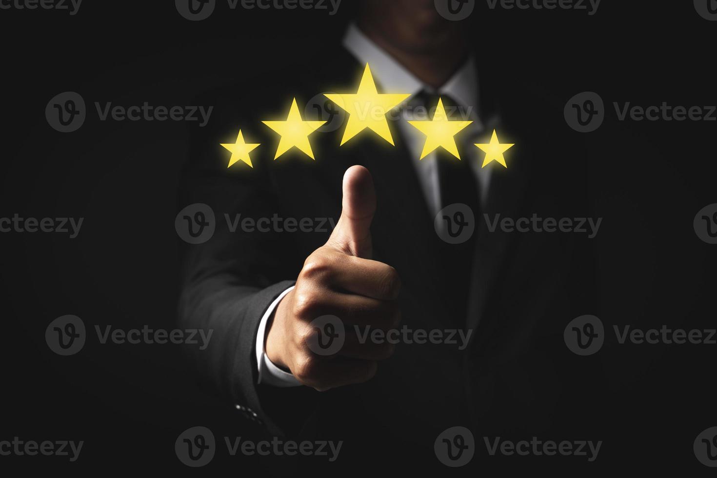 Hand of client giving a five star rating. Service rating, satisfaction concept photo