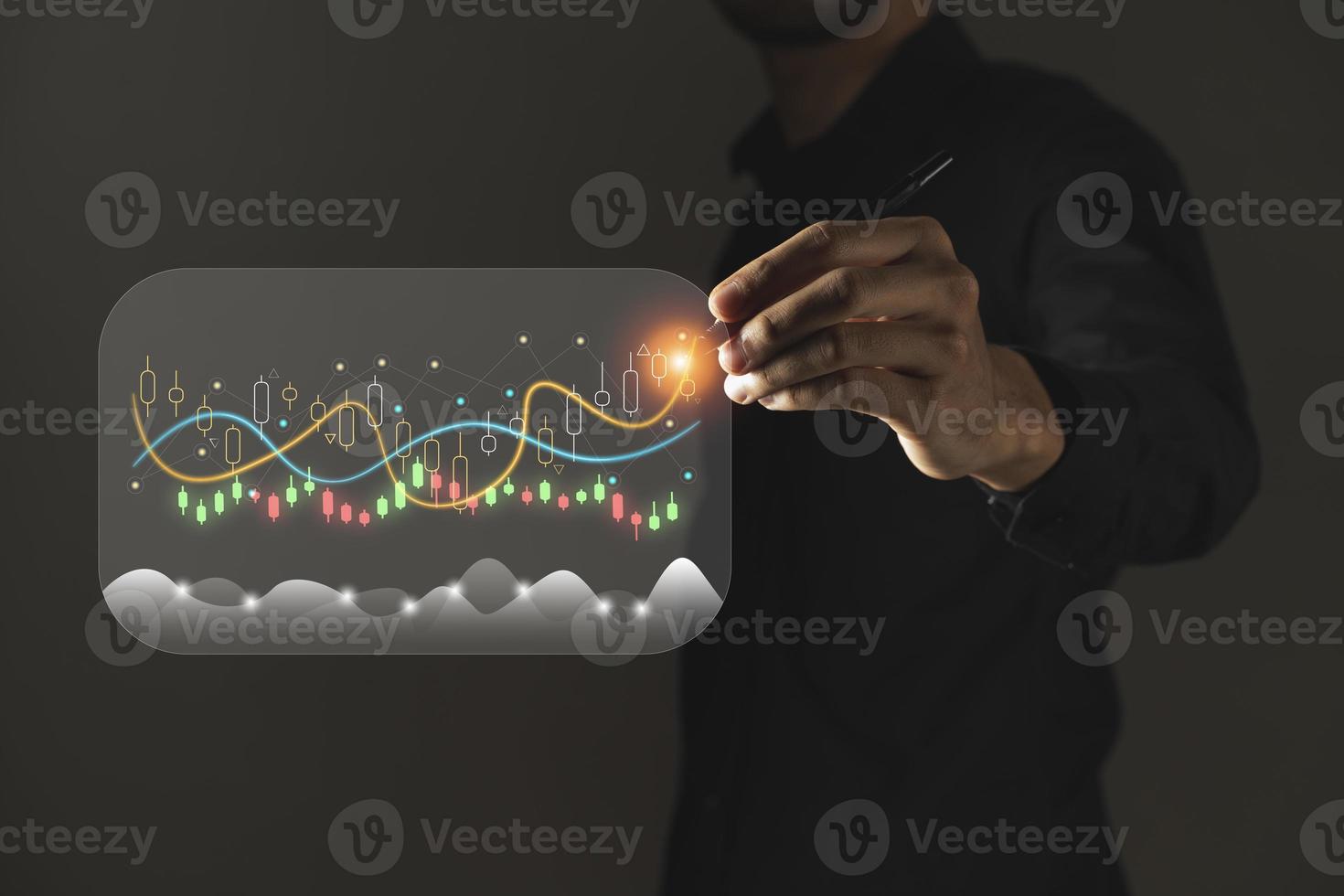 businessman analyzing sales data and economic growth graph chart, e-commerce and network, business strategy. photo