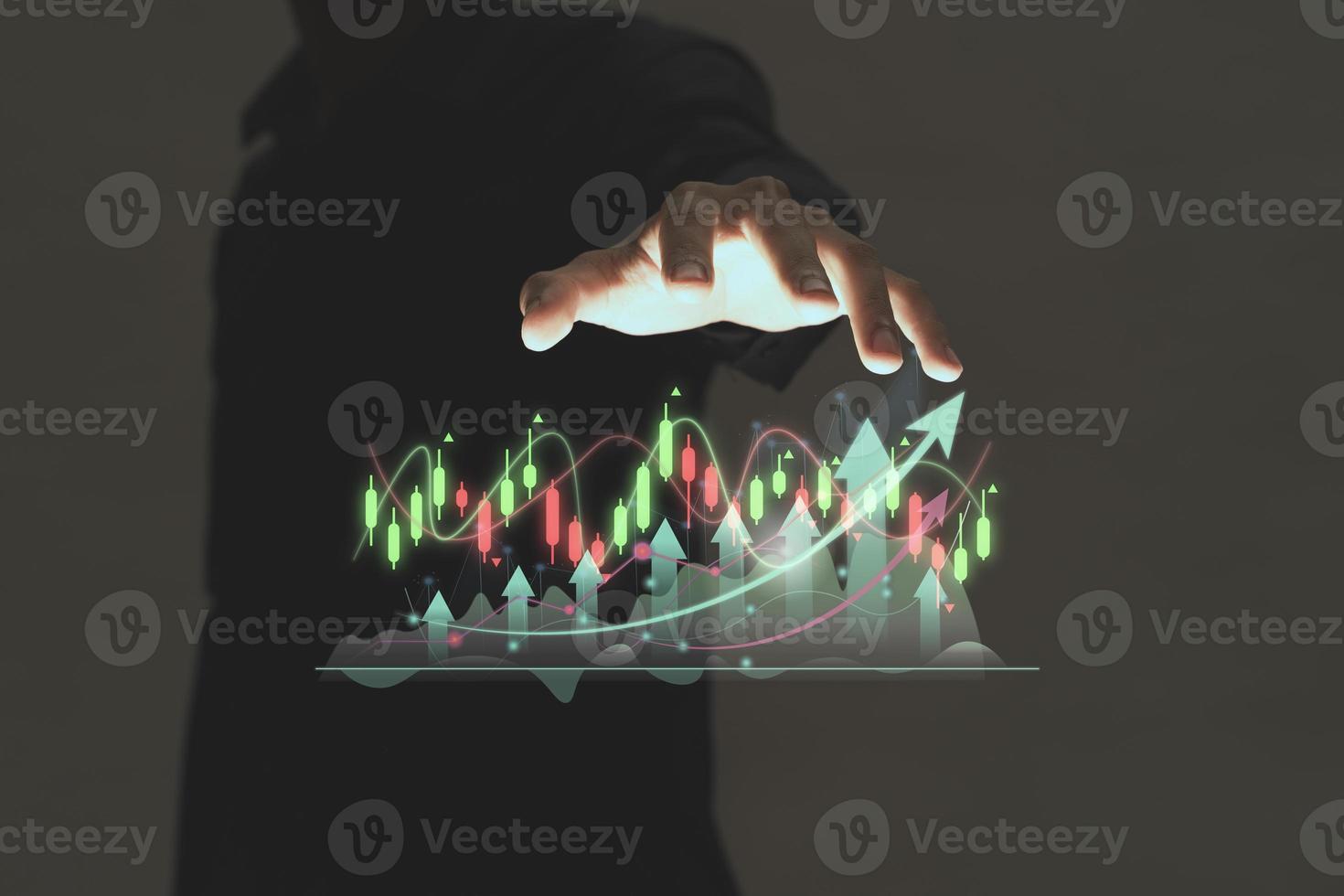 businessman analyzing sales data and economic growth graph chart, e-commerce and network, business strategy. photo