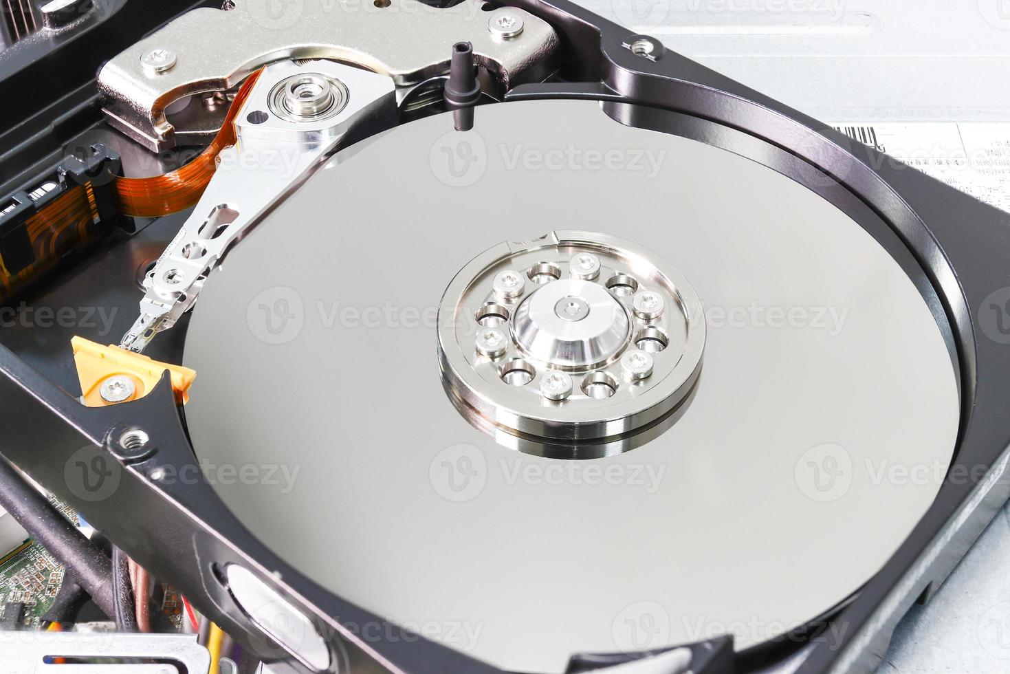 Hard disk drive for computer concept Working data storage read write photo