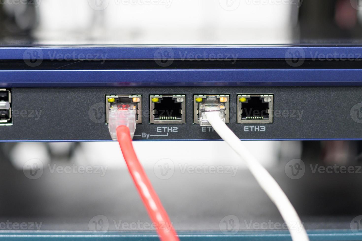 The network cables to connect the port of a switch to connect internet network, concept Communication technology photo