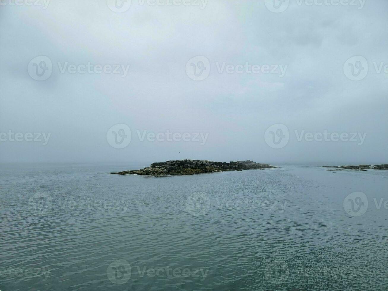 rocky island and water and bird and clouds in Maine photo