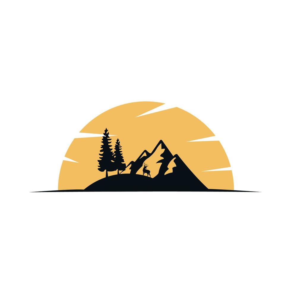 etiqueta inspiradora dibujada a mano con montañas y pinos ilustraciones vectoriales texturizadas , aventura al aire libre , diseño gráfico vectorial para camisetas y otros usos, vector