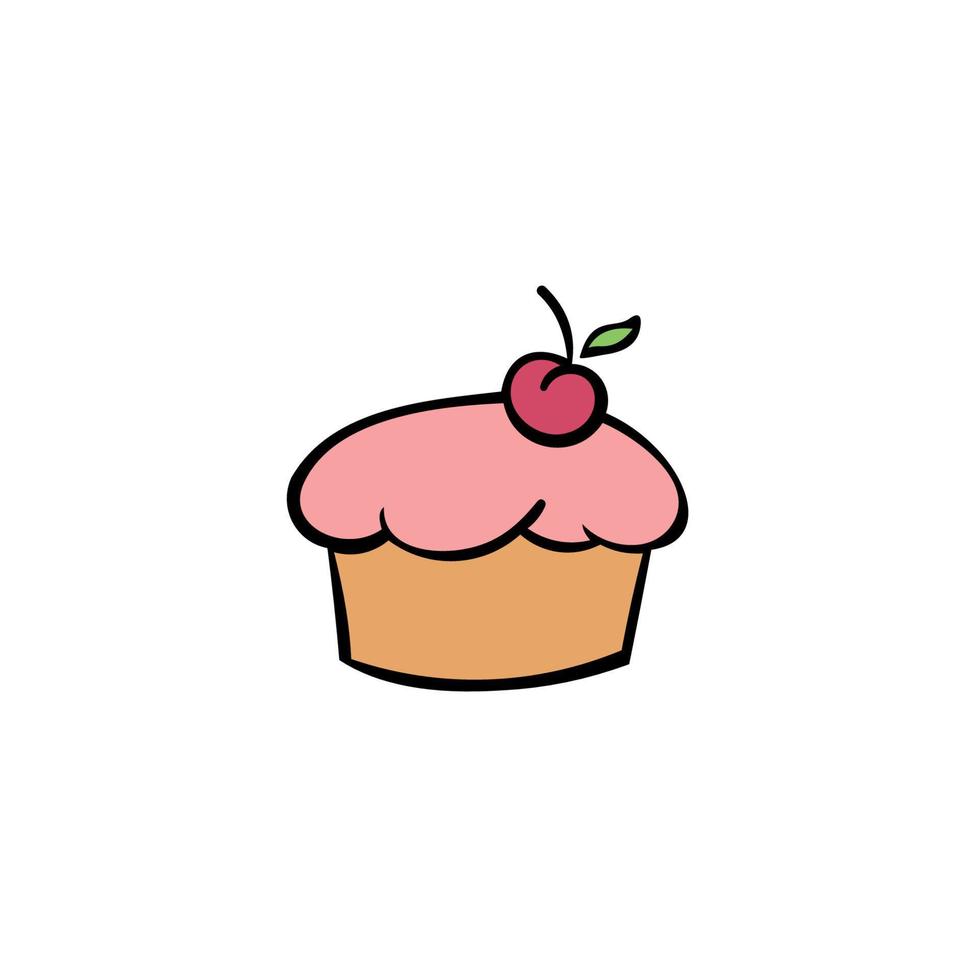 Cupcake with cherry, Bakery Label, Baker Logo, Pie Icon, Baking Logo. vector