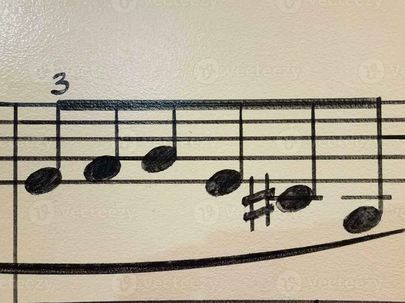 black music notes written in marker on a wall photo