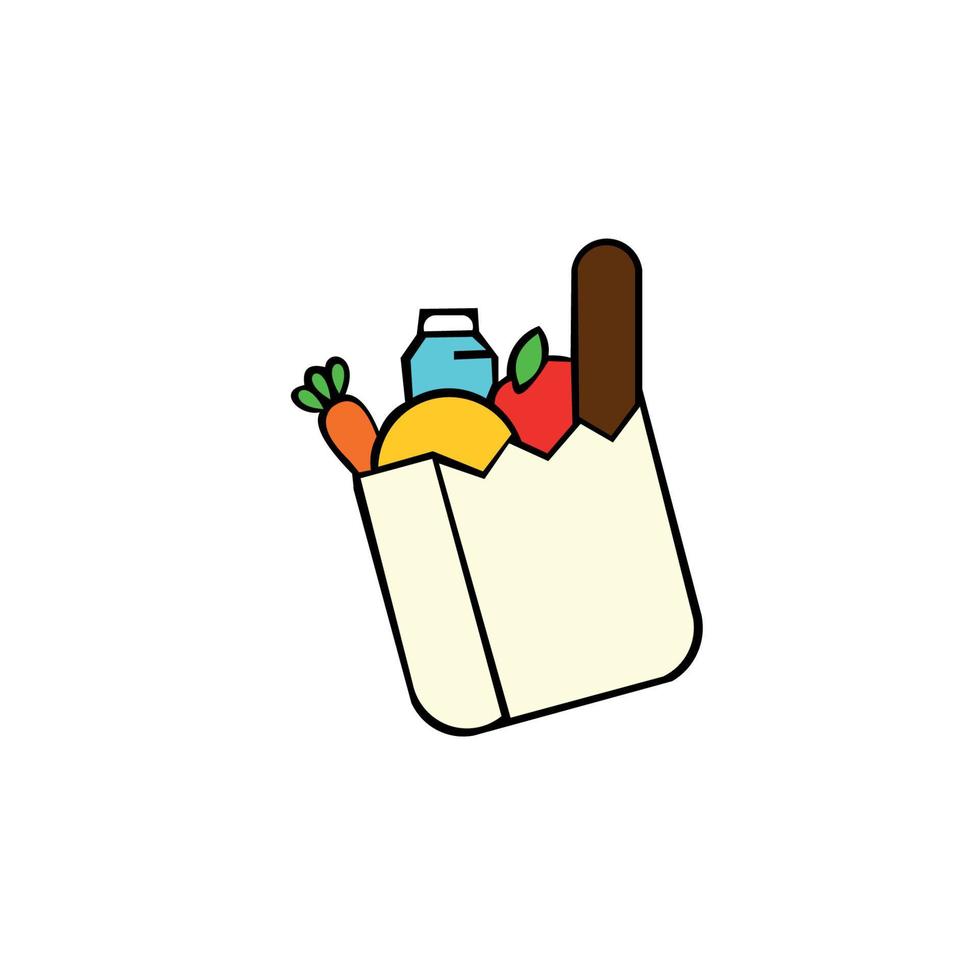 Simple eco bag fills up with natural food isolated on white. Shopping bag icon logo vector design for online shop