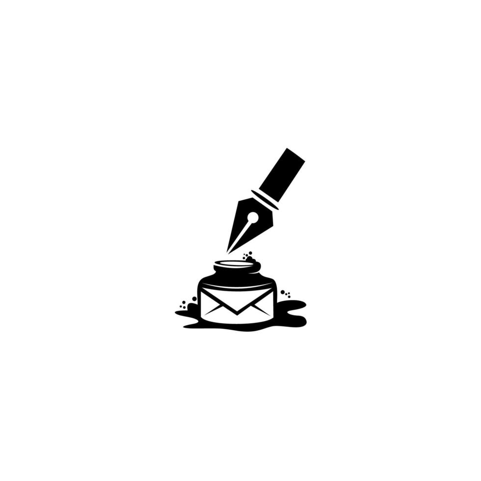 quill icon, Ink bottle and quill pen vector design, Emblem design on white background