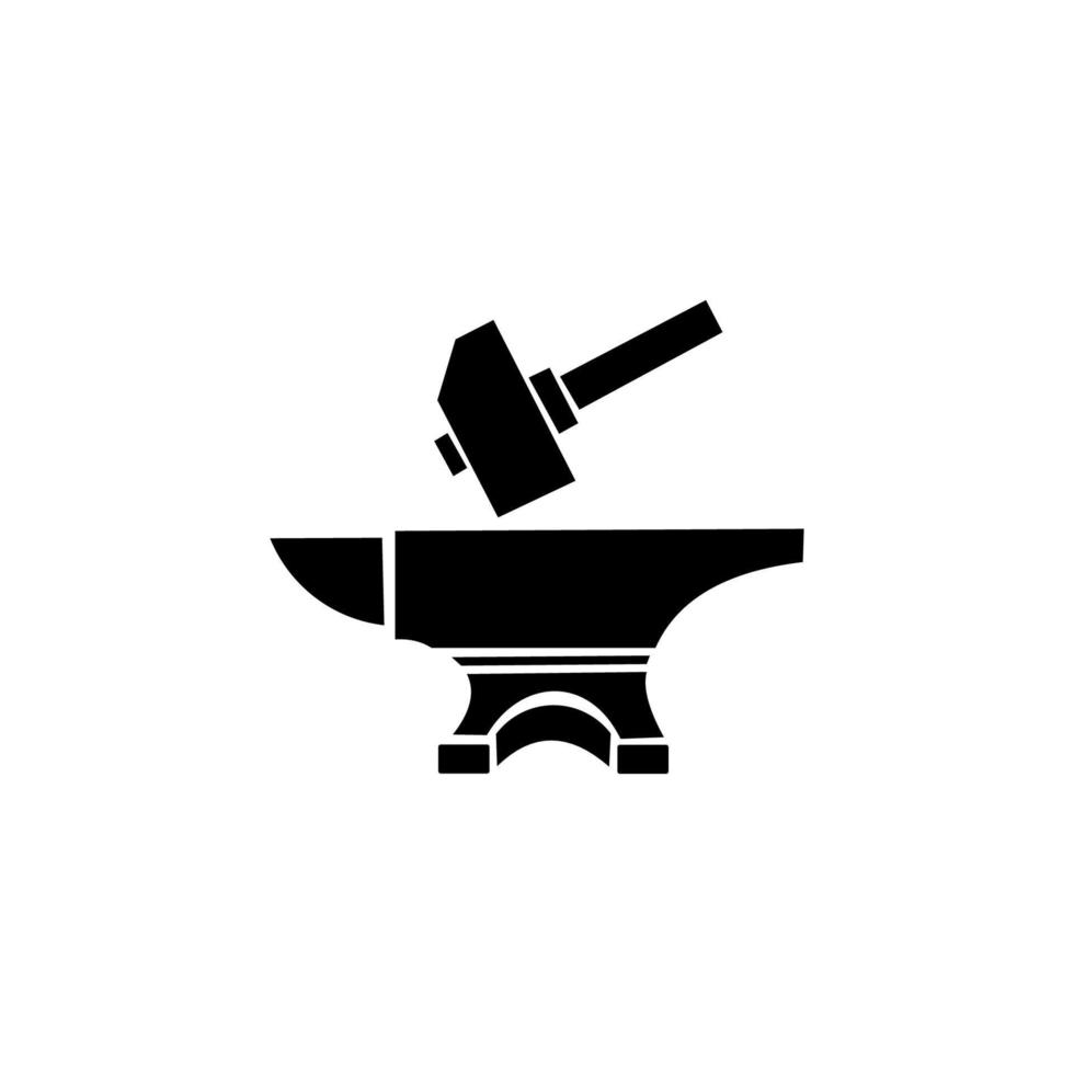 Black hammer on anvil on a white background, blacksmith icon for your design. vector