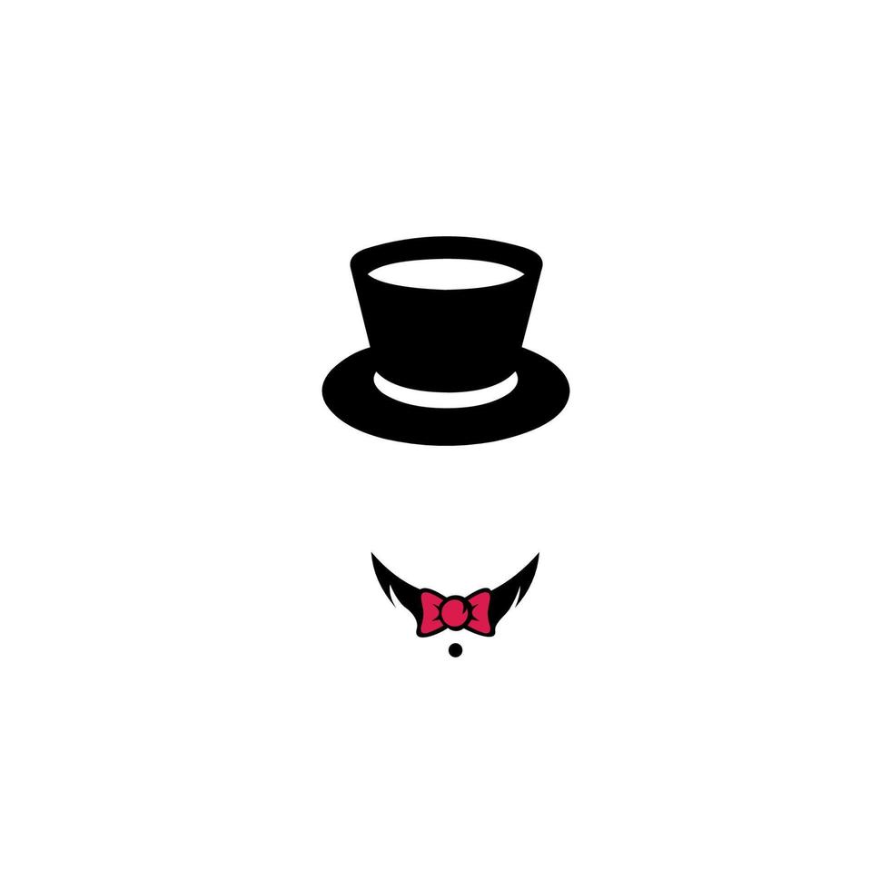 Top hat and bow tie. Silhouette of man's head with hat an bow tie. Black simple avatar. vector