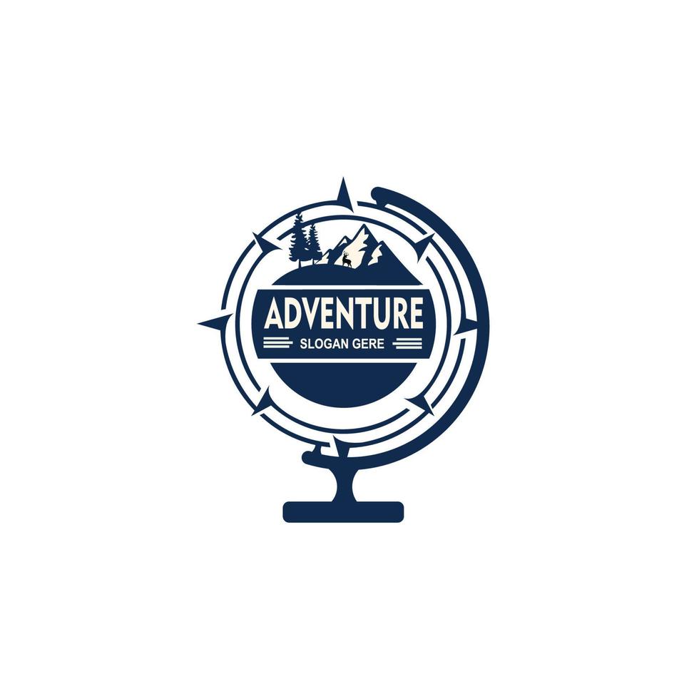 Compass logo design template, adventure camp outdoor, college. Trekking, vintage tee print design vector