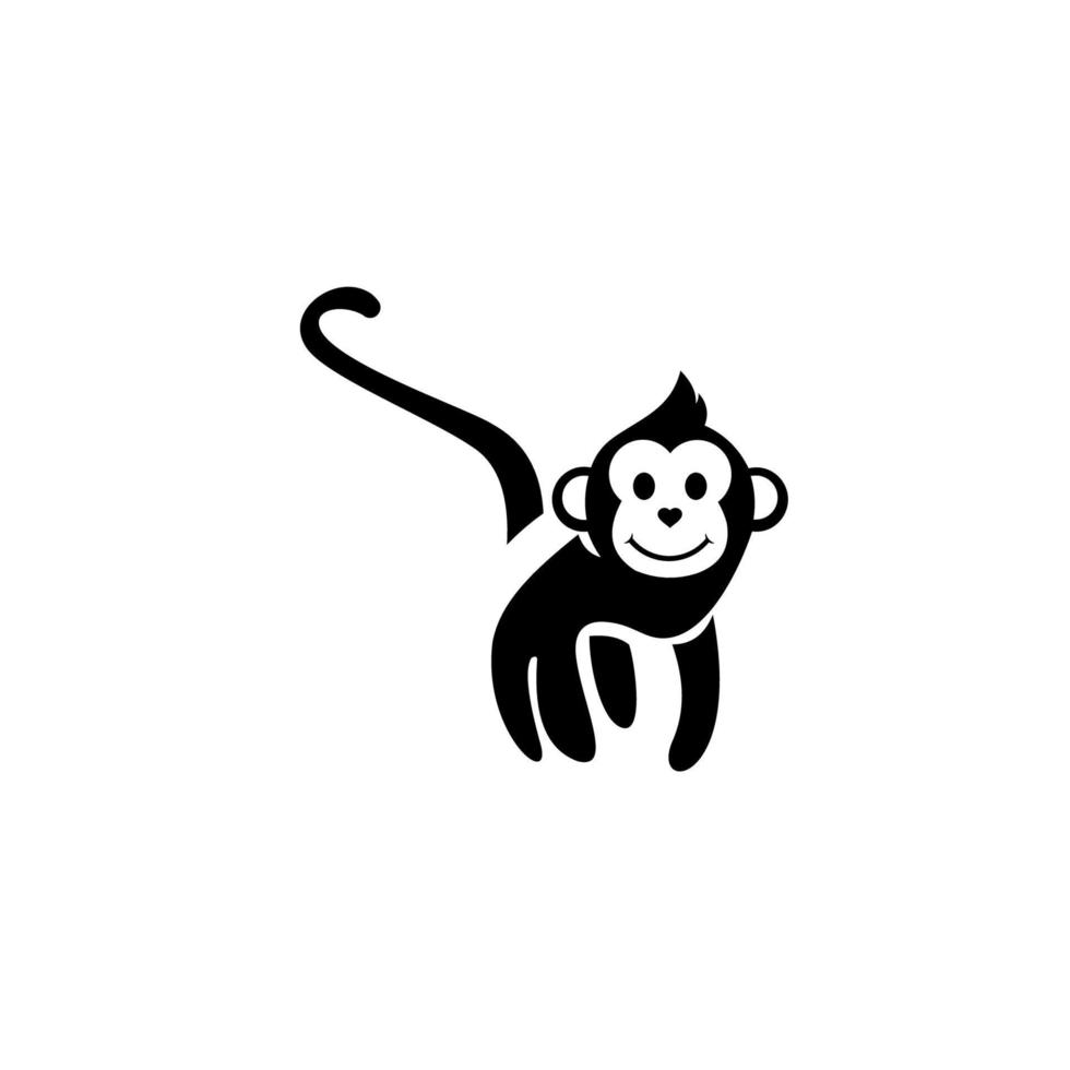 icono de vector de mono, ilustración de libro infantil o pegatina. diseño de emblema sobre fondo blanco