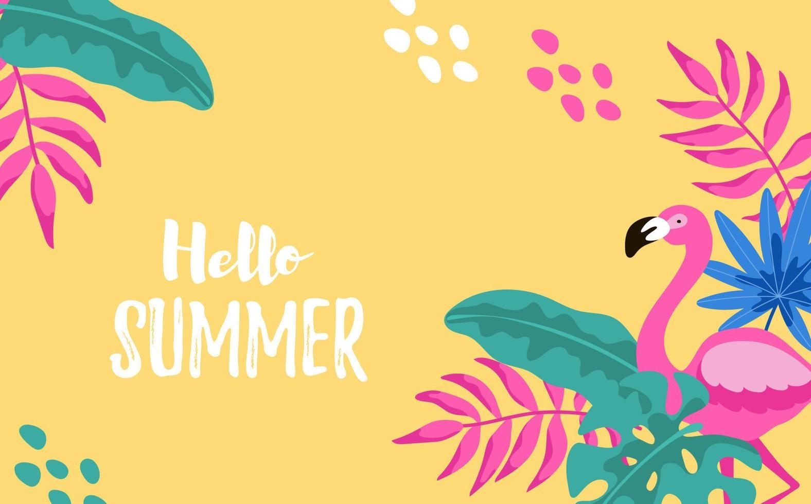 Hello Summer horizontal tropical background. Vector illustration with hand drawn elements