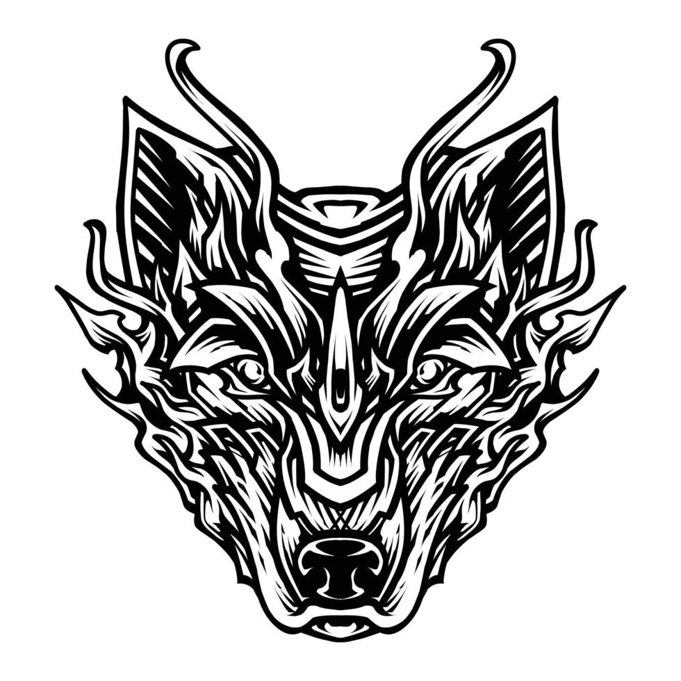 ilustración de vector de arte de línea de cabeza de lobo