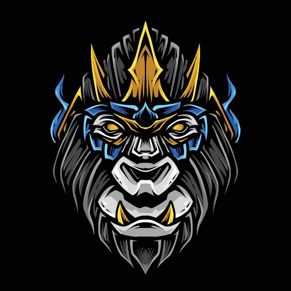 Ilustración de vector de cabeza de rey gorila