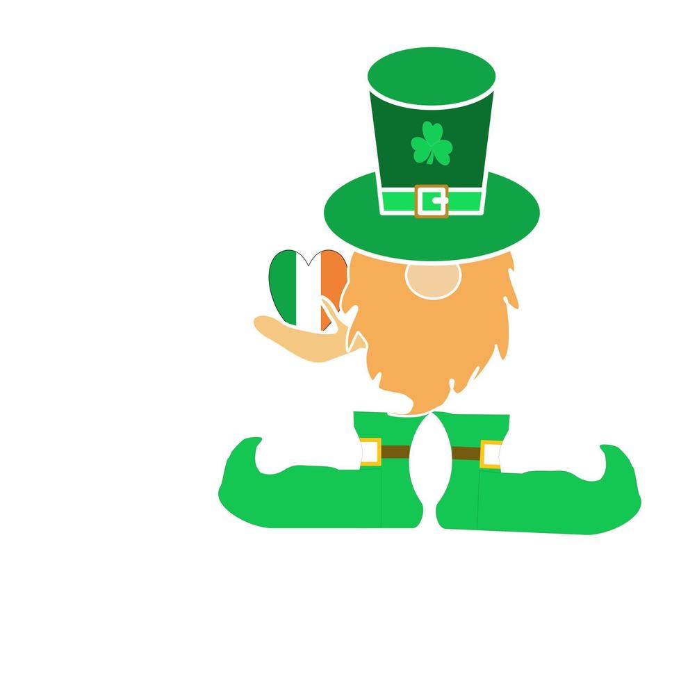 St. Patricks day gnome with shamrock on top hat and holding heart in hand. vector