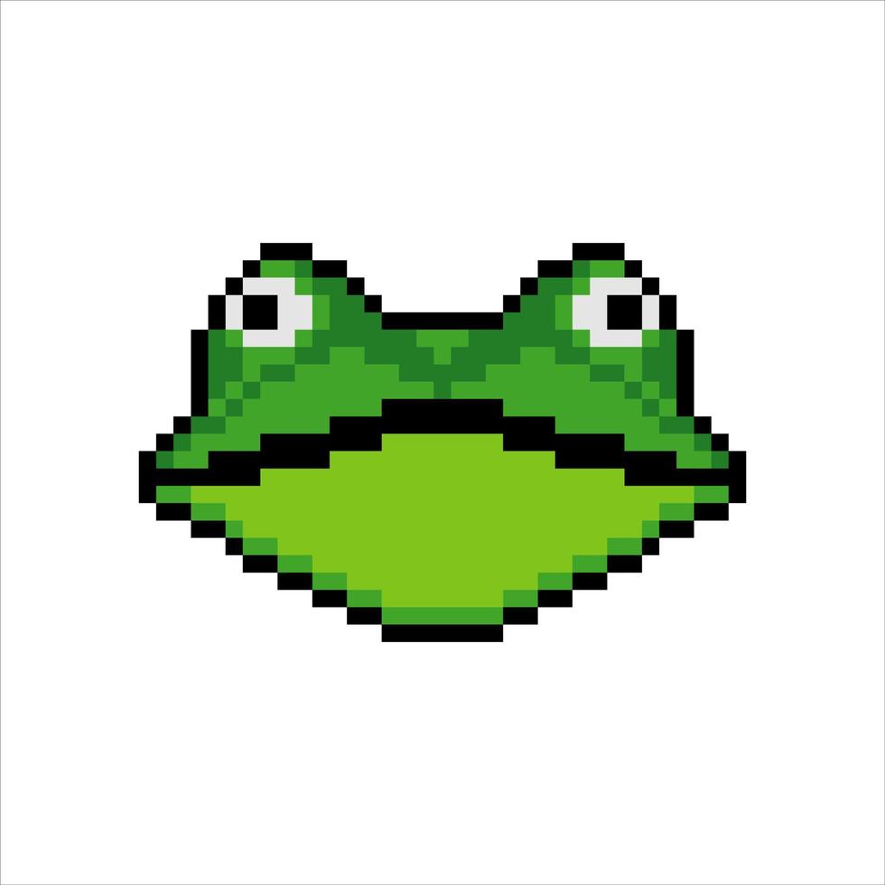 Frog face head with pixel art. Vector illustration.