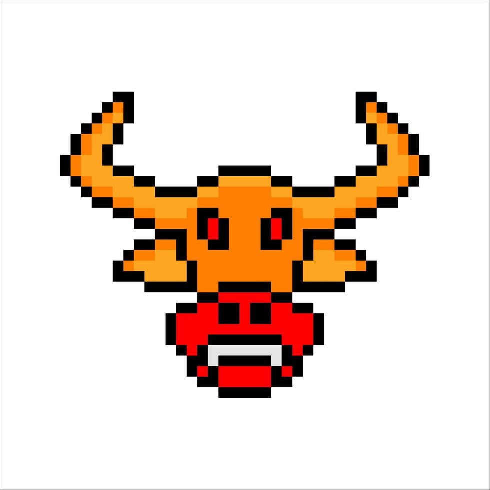 Bull head with pixel art. Vector illustration.