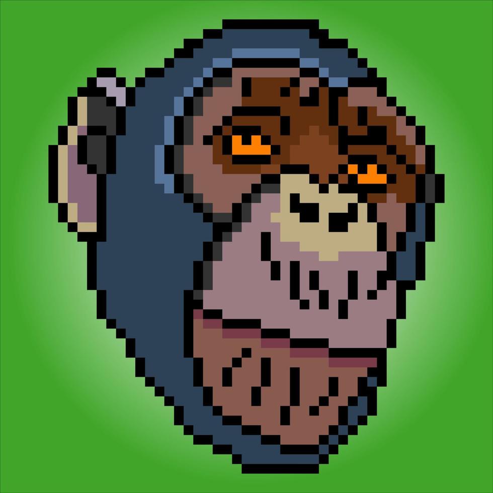 Monkey head with pixel art. Vector illustration.