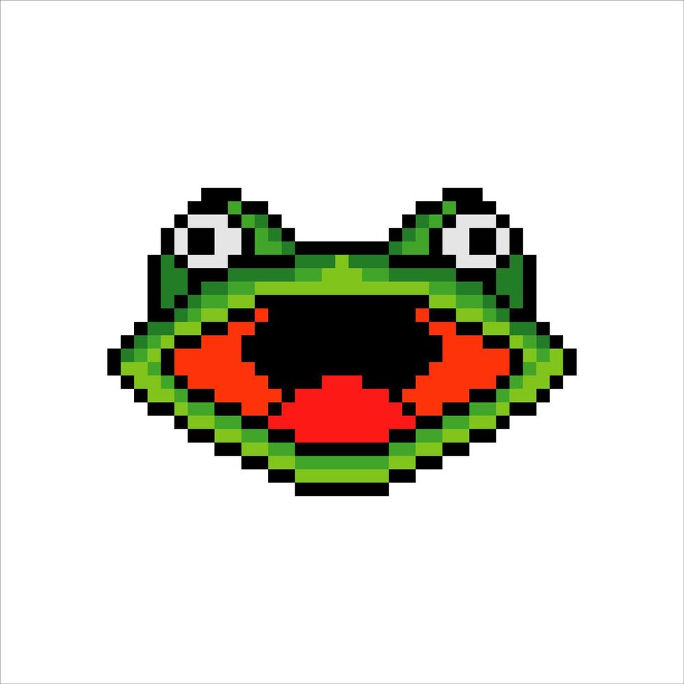 Frog face head with pixel art. Vector illustration.