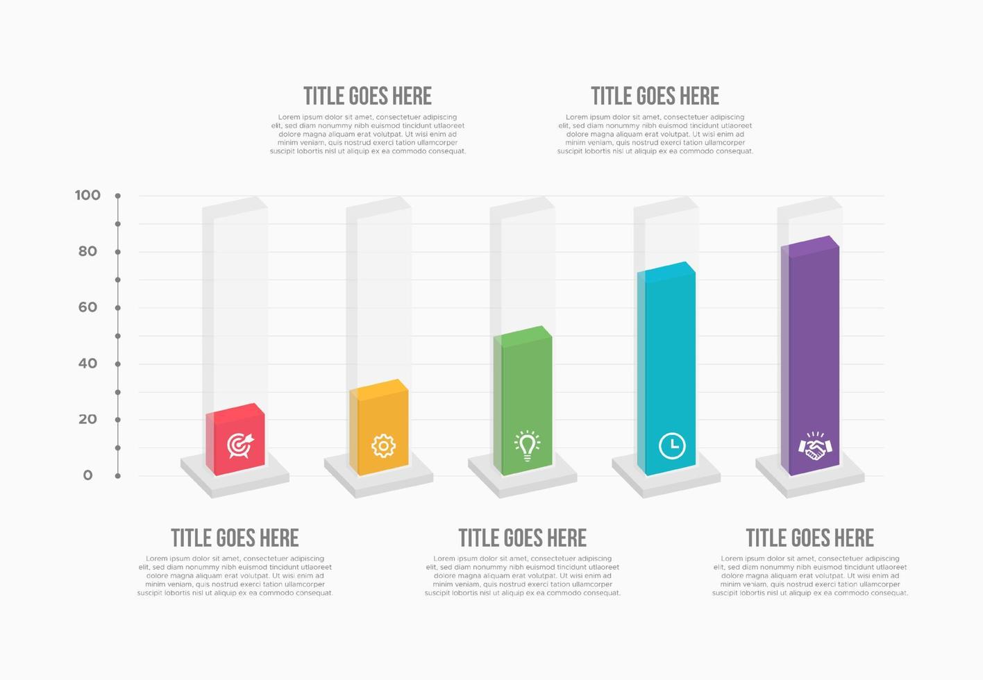 gráfico de barras de cinco columnas diapositiva porcentaje de datos comerciales infografía creativa vector