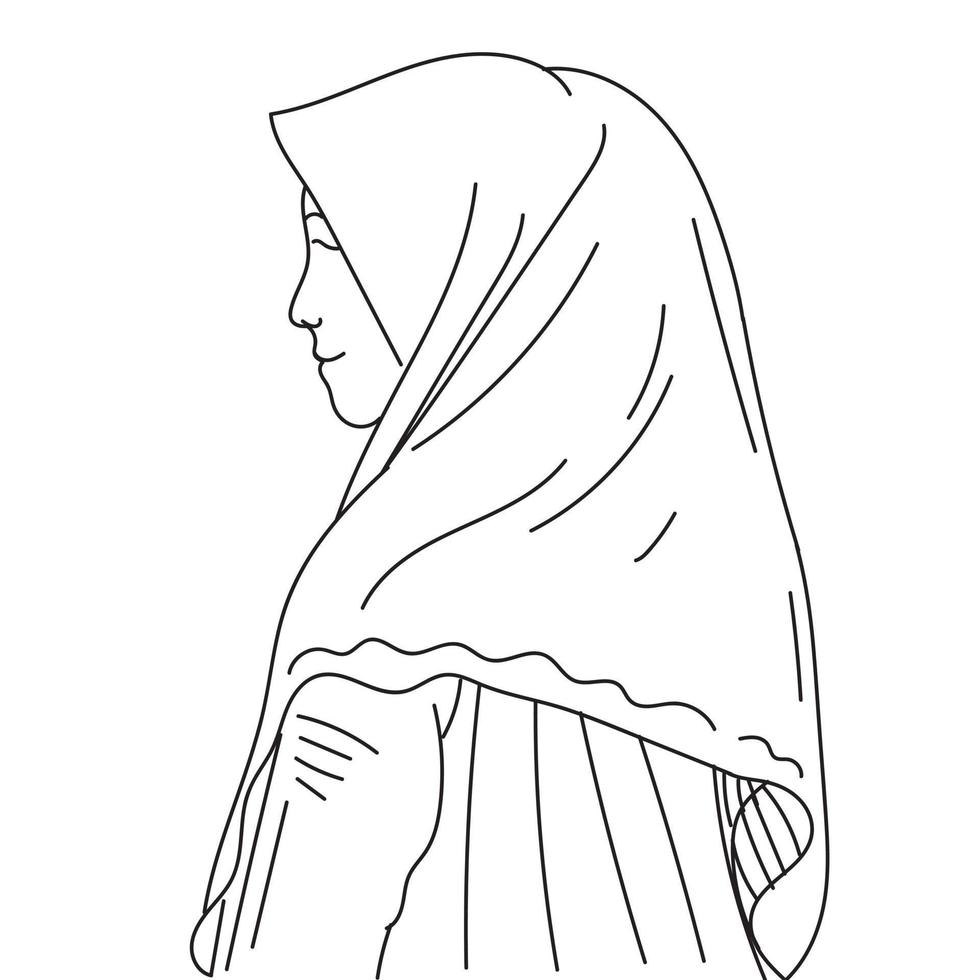 mujer hijab moda musulmana línea arte vector