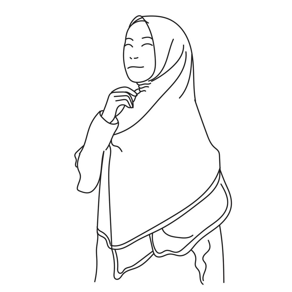mujer hijab moda musulmana línea arte vector