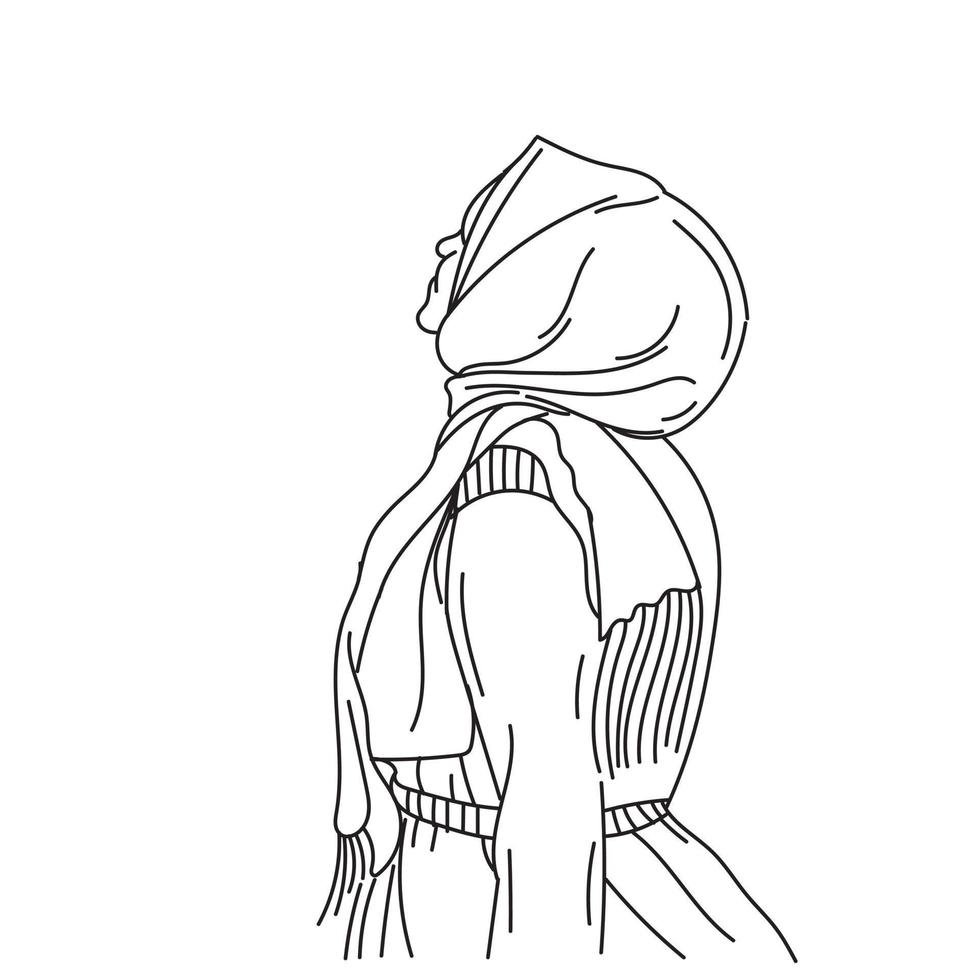 woman hijab fashion muslim line art vector