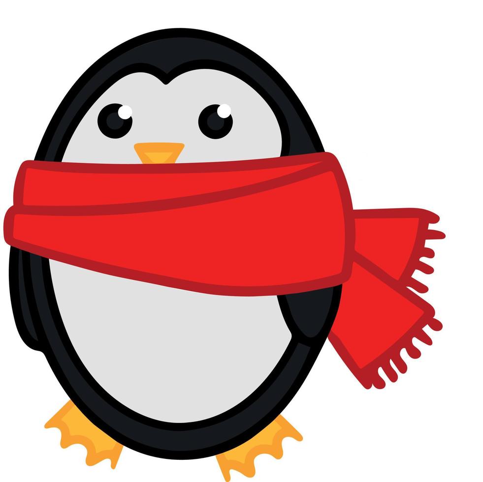 Cute penguin in red scarf on white background. Vector illustration. Design element for poster label sign emblem menu