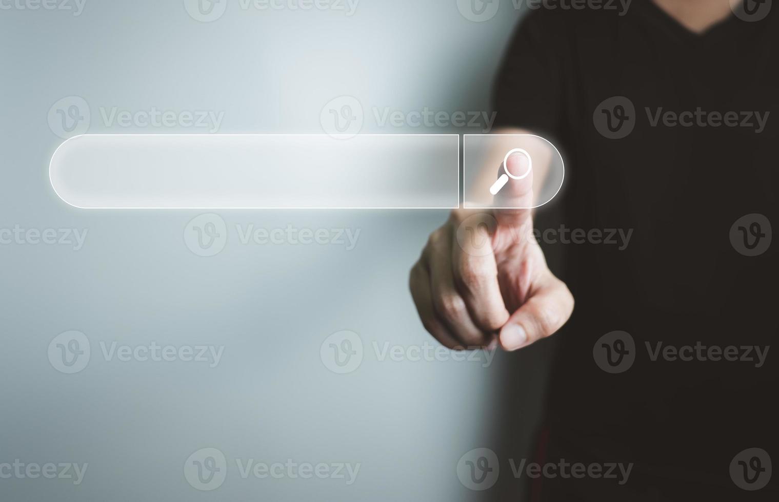 Search engine optimization SEO, Concept of search technology on the Internet, hand using search bar on the website. photo