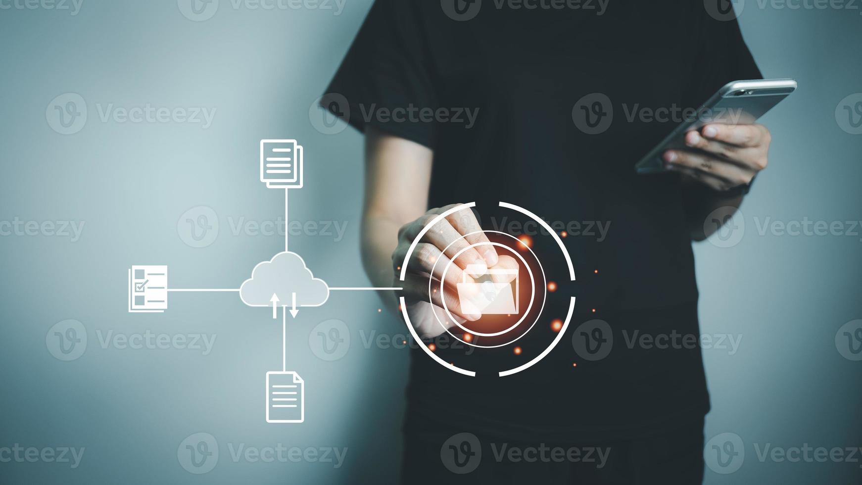 Document Management System DMS, Online document database management, Organization document Organized, automated processes to manage files, ERP enterprise efficient, business technology. photo