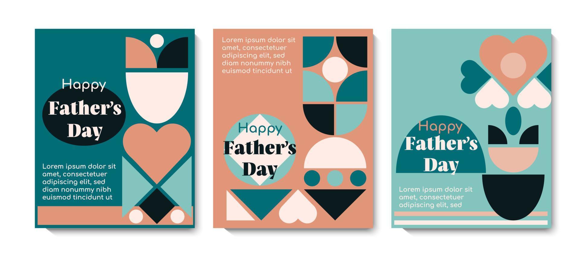 Happy Father's Day greeting card collection with abstract geometric pattern. Simple modern background for social media, poster, party invitation. Minimal design vector illustration