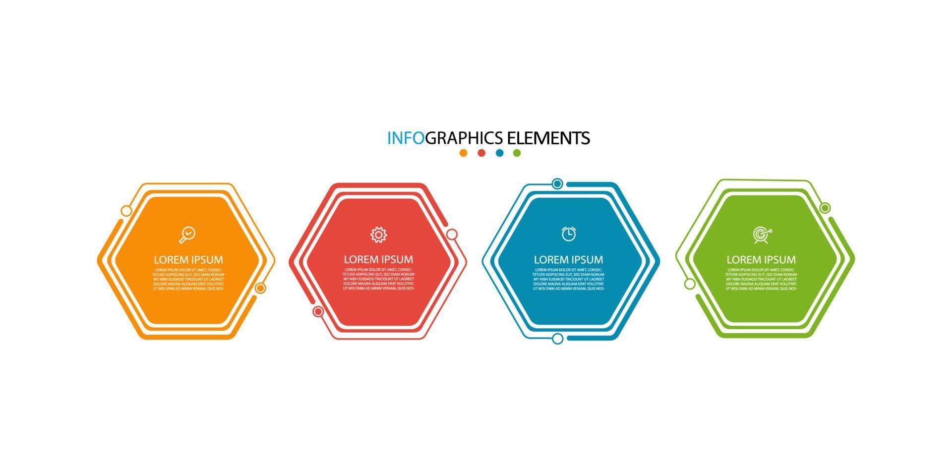 vector de plantilla de diseño infográfico empresarial moderno con iconos y 4 opciones o pasos. se puede utilizar para diagramas de proceso, presentaciones, diseño de flujo de trabajo, banner, diagrama de flujo, gráfico de información. eps10